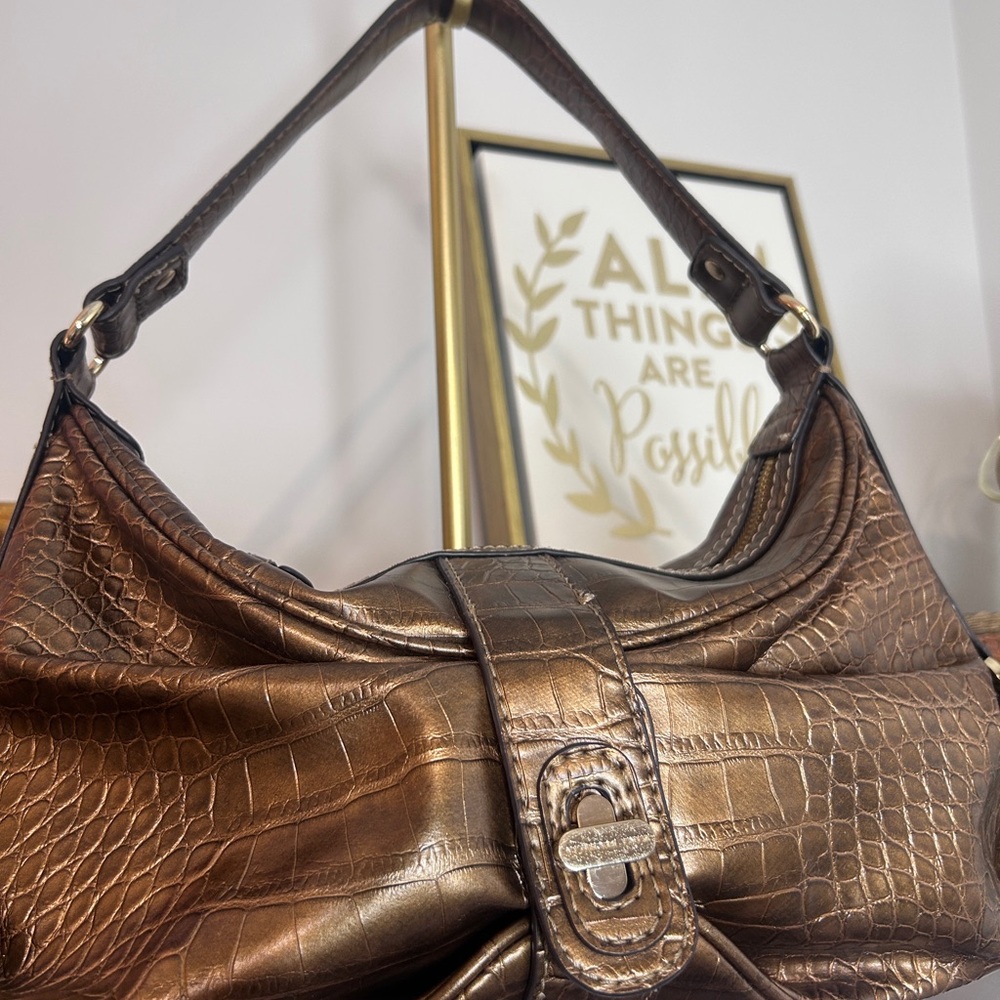 Dana Buchman Bronze Crocodile-Embossed Shoulder Bag